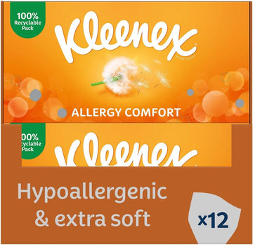 Kleenex Allergy Comfort Tissues - Pack of 12 Tissue Boxes- Hayfever Allergy Comfort Tissues - Extremely Gentle Tissues, Perfect for Hay Fever Symptoms