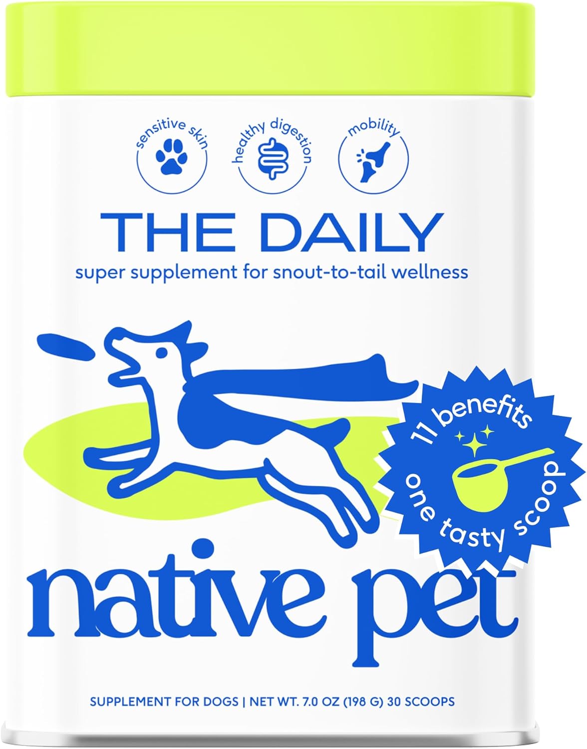 Native Pet The Daily Dog Supplement - 11 In 1 Dog Multivitamin For Dog Health - Tasty Scoop With Dog Vitamins And Supplements - Super Multi Vitamin For Dog, Pet Health - 12 Active Ingredients (7 Oz.)