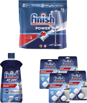 Set: Finish Power - Dishwasher Detergent - Powerball Tablets - Dish Tabs & Finish Jet-Dry, Rinse Agent & Finish In-Wash Dishwasher Cleaner: Clean Hidden Grease And Grime