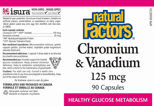 Natural Factors, Chromium & Vanadium 125 mcg, Supports Healthy Metabolism, 90 capsules