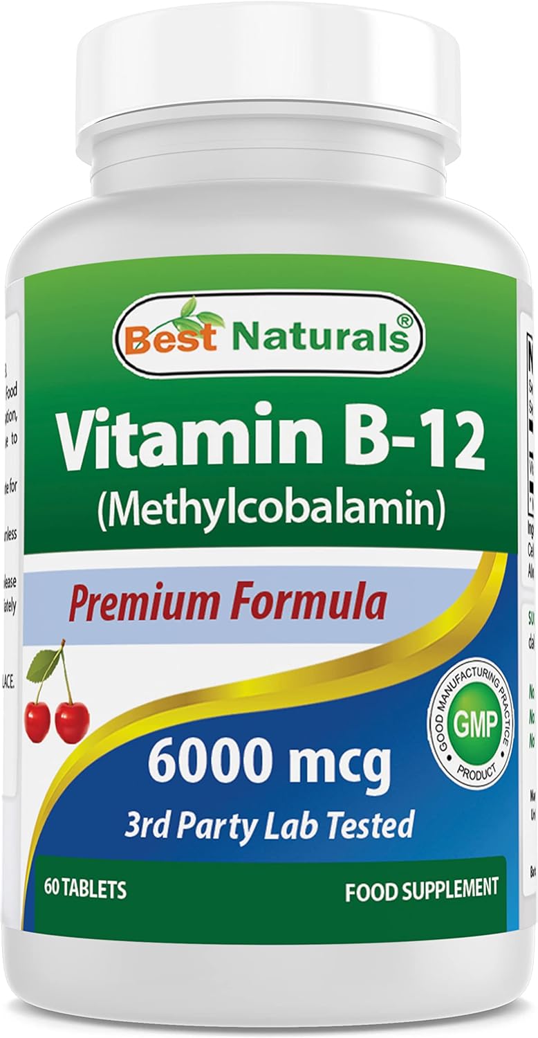 Best Naturals Vitamin B-12 as Methylcobalamin (Methyl B12), 6000 mcg Tablet, 60 Count