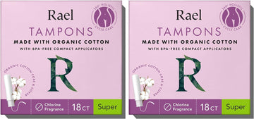 Rael Tampons, Compact Applicator Tampon Made with Organic Cotton - Tampons, Super Absorbency, BPA-Free, Chlorine Free, Leak Locker Technology (36 Count, Super)