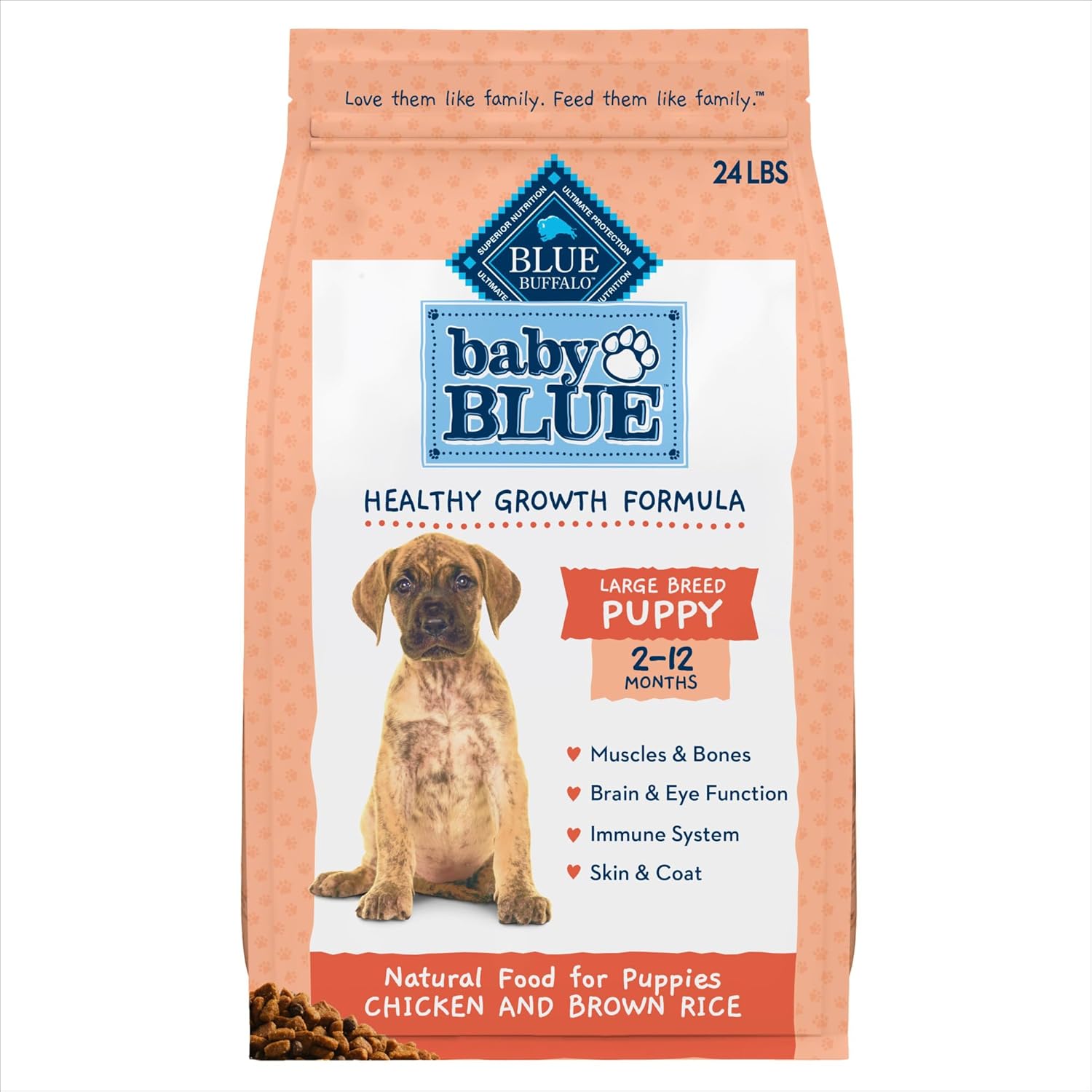 Blue Buffalo Baby Blue Natural Large Breed Puppy Dry Dog Food, Healthy Growth Formula With Dha, Chicken And Brown Rice Recipe, 24-Lb. Bag