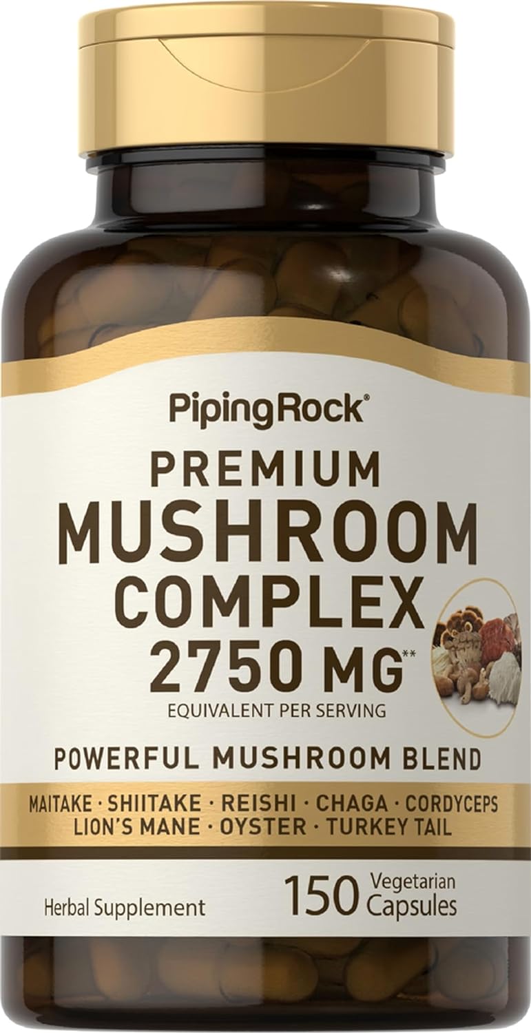 Piping Rock Mushroom Complex Capsules | 2750 mg | 150 Pills | 8 Mushroom Extract Blend | Herbal Supplement | Non-GMO, Gluten-Free, Vegetarian