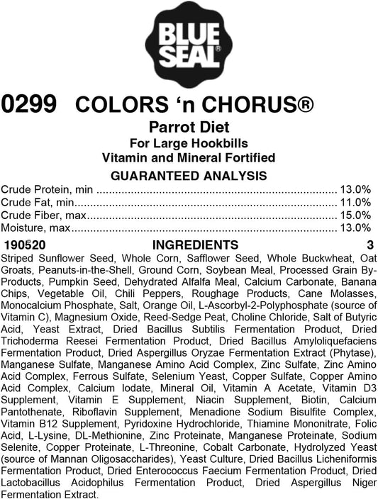 Blue Seal Colors ‘N Chorus Parrot Bird Feed | Premium Seeds And Ingredients For A Nutritious And Tasty Diet | 4 Pound Bag