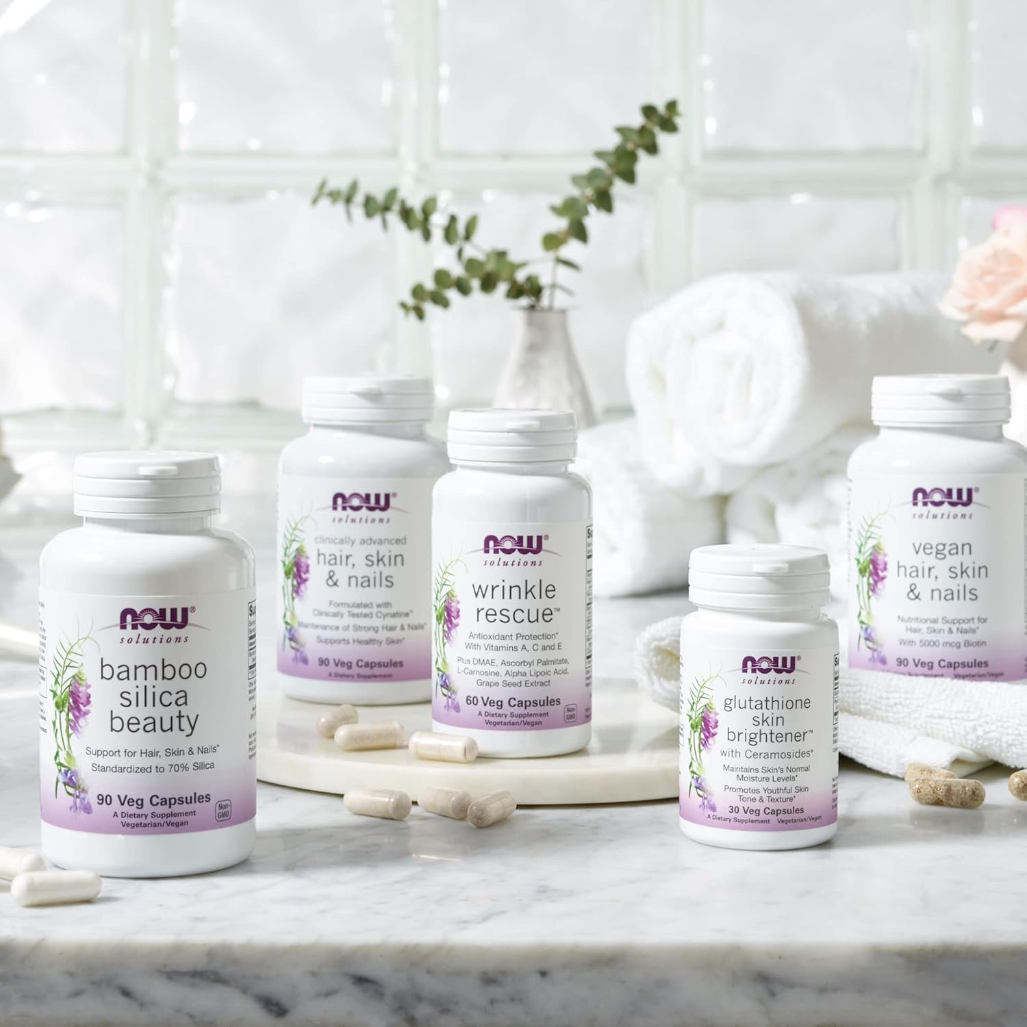 NOW Foods Solutions, Bamboo Silica Beauty, Support for Hair, Skin & Nails, Standardized to 70% Silica, 90 Veg Capsules : Health & Household