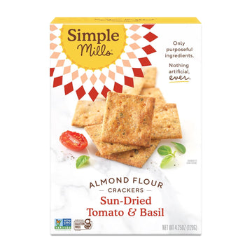 Simple Mills Almond Flour Crackers, Sundried Tomato & Basil - Gluten Free, Vegan, Healthy Snacks, Plant Based, 4.25 Ounce (Pack Of 1)