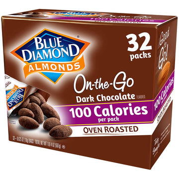 Blue Diamond Almonds Dark Chocolate Cocoa Dusted Snack Nuts Perfect For On-The-Go Snacking, School, Gym, And Kids, 100 Calorie Packs, 32 Count