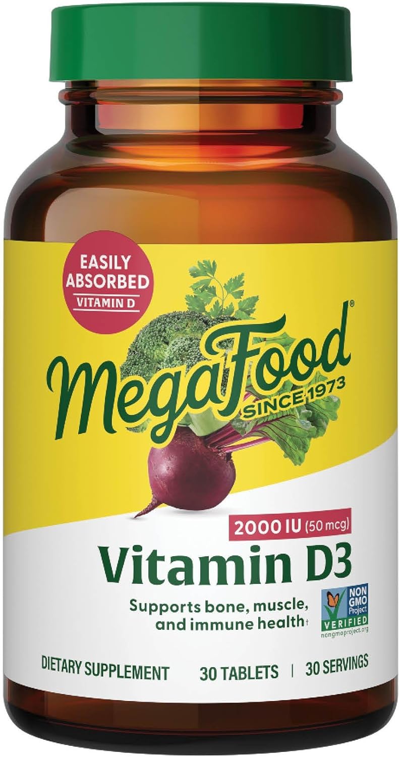 Megafood Vitamin D3 2000 Iu (50 Mcg) - Vitamin D Supplements With Real Food, Immune Support, Supports Bones, Teeth & Muscles, Vegetarian, Certified Non-Gmo, Kosher – 60 Tablets, 60 Servings