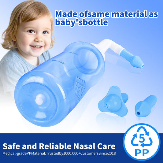 Neti Pot Sinus Rinse Bottle,Nasal Wash Bottle,Sinus Rinsing Cleaner Pressure Rinse Nasal Irrigation With Sticker Thermometer For Adult & Kid (300Ml With 40 Nasal Wash Salt Packets)