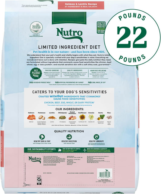 Nutro Limited Ingredient Diet Dry Dog Food, Salmon & Lentils Recipe, 22 Lbs