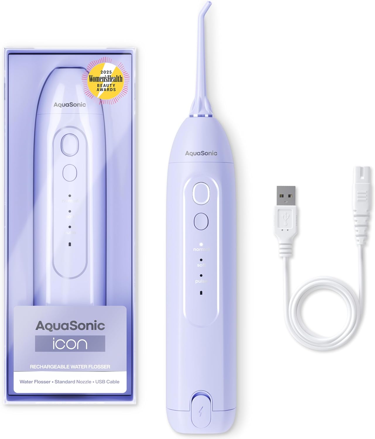 Aquasonic Icon Water Flosser For Teeth – Cordless Rechargeable Oral Irrigator – Waterproof, Portable Dental Cleaning With Jet Tip – Braces Home Travel - Lilac