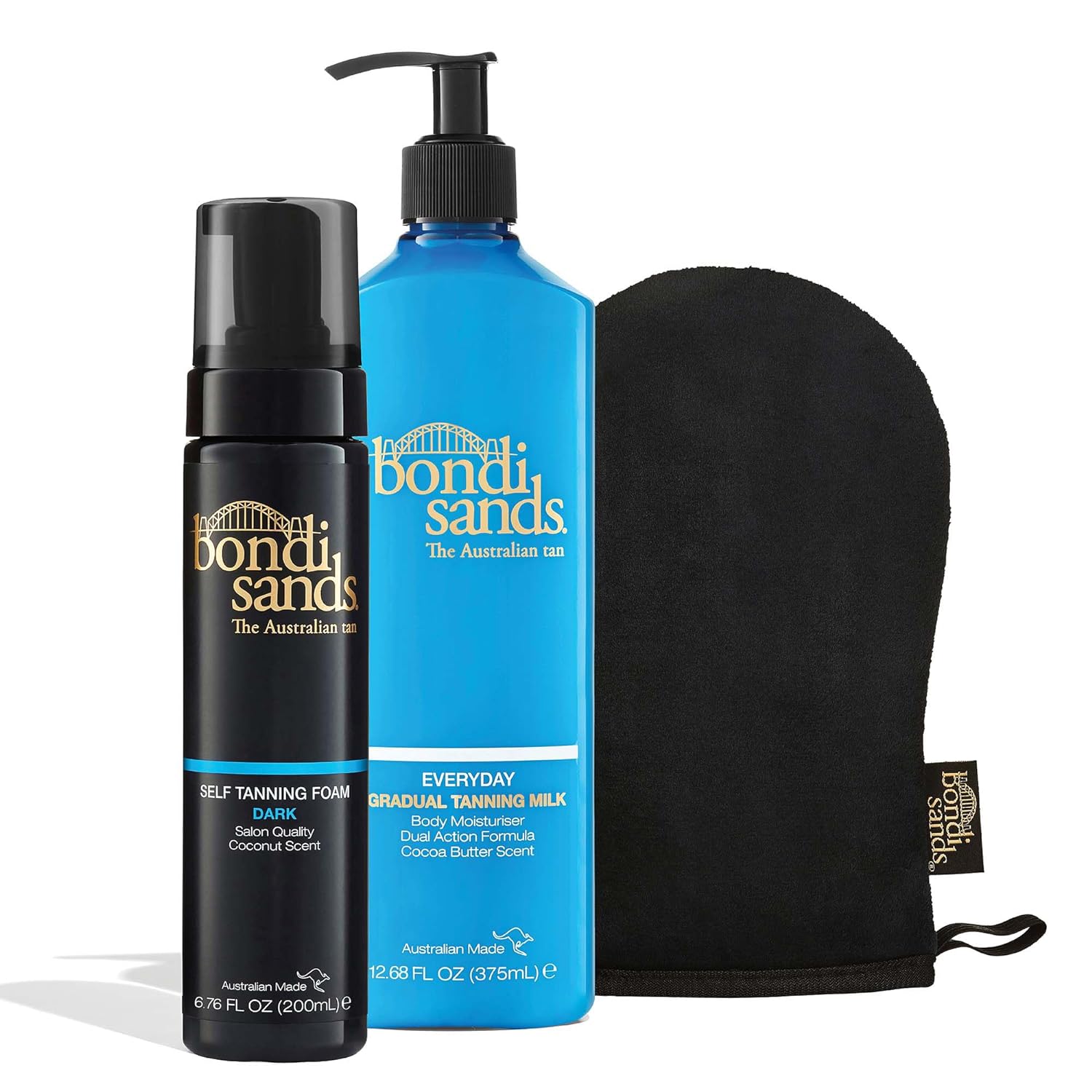 Bondi Sands Prep and Glow Bundle | Includes Self Tan Eraser, Exfoliation Mitt, Ultra Dark Sunless Foam + Everyday Gradual Tanning Milk ($78 Value)