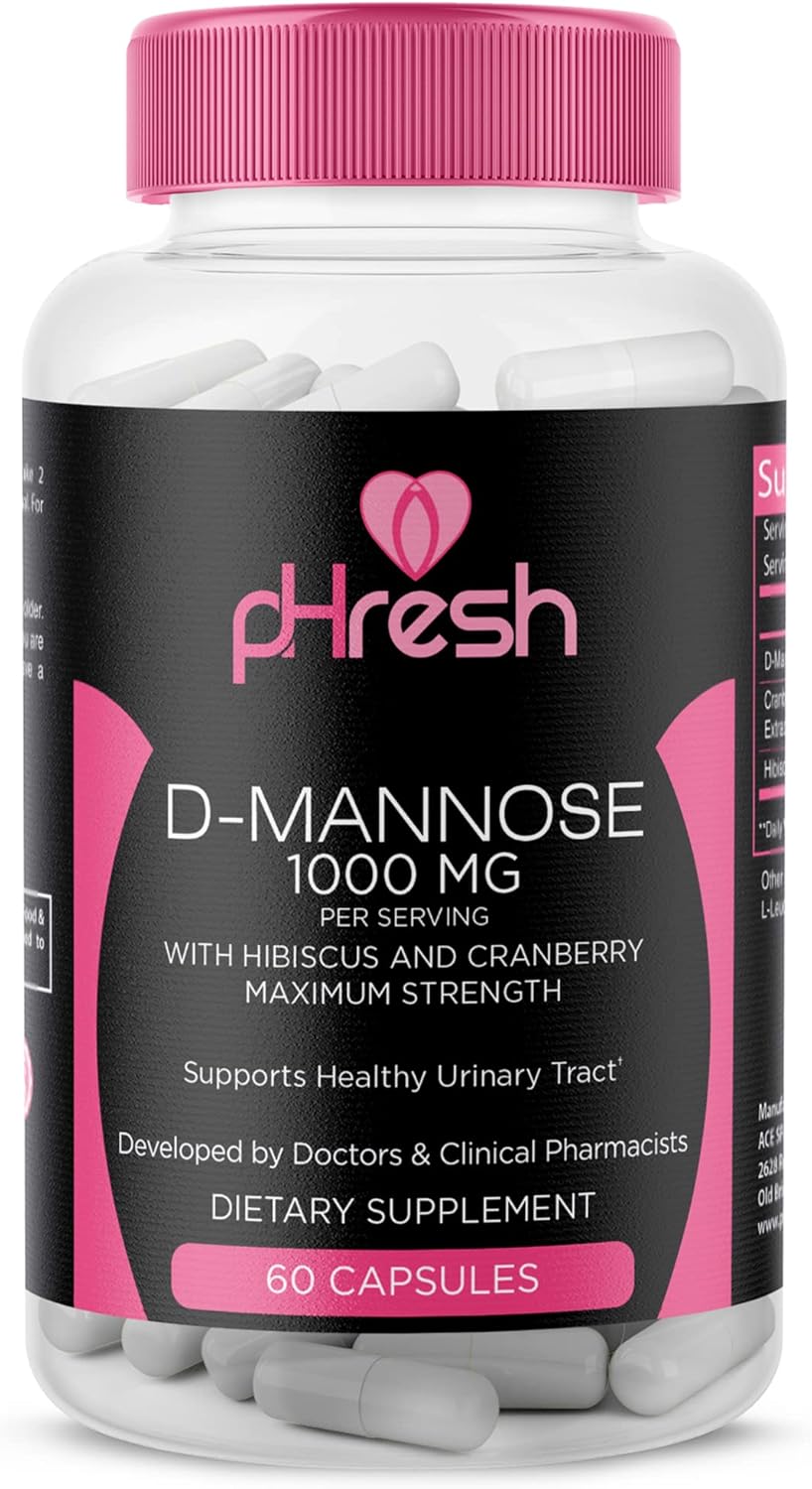 Phresh D-Mannose With Cranberry Capsules For Women And Men, Maximum Strength 1000 Mg Per Serving - Supports: Urinary Tract Health - Made In The Usa