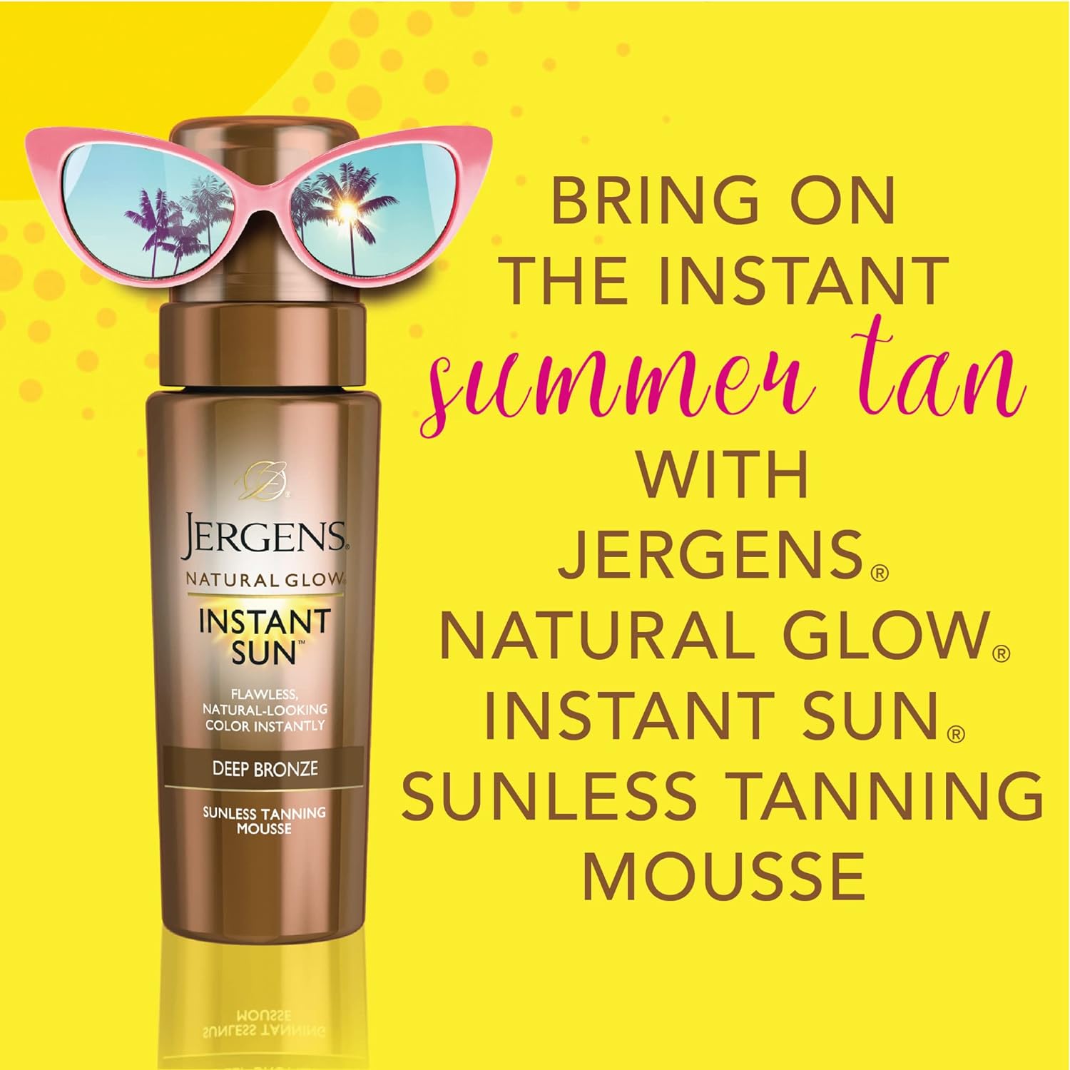 Jergens Natural Glow Instant Sun Body Mousse, Self Tanner for Deep Bronze Tan, Sunless Tanning Body Bronzer, Natural Looking Fake Tan, 6 Ounce : Beauty & Personal Care