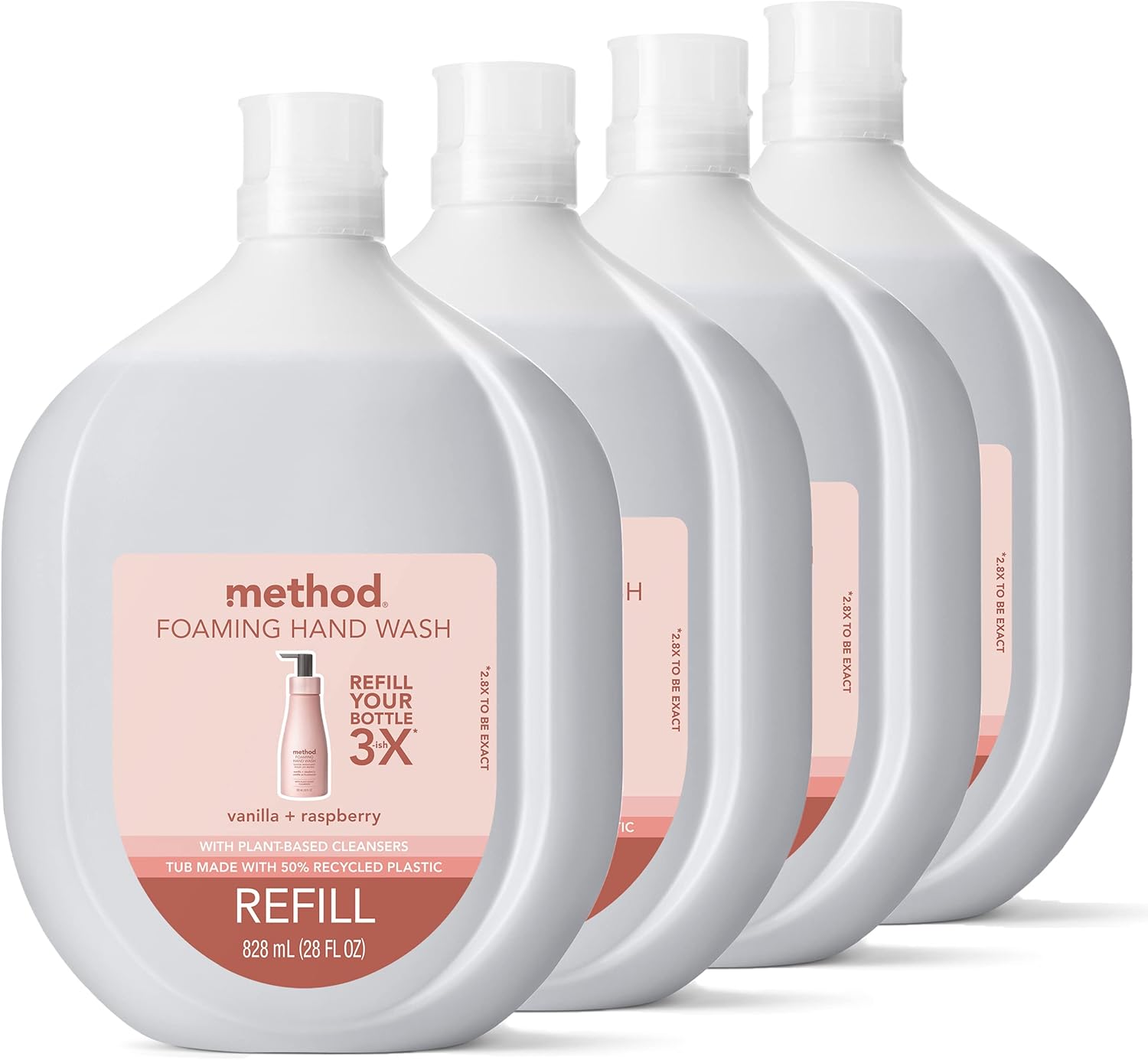 Method Premium Foaming Hand Wash Refill, Vanilla + Raspberry, Recyclable Bottles, Biodegradable Formula, 28 Fl Oz (Pack Of 4)