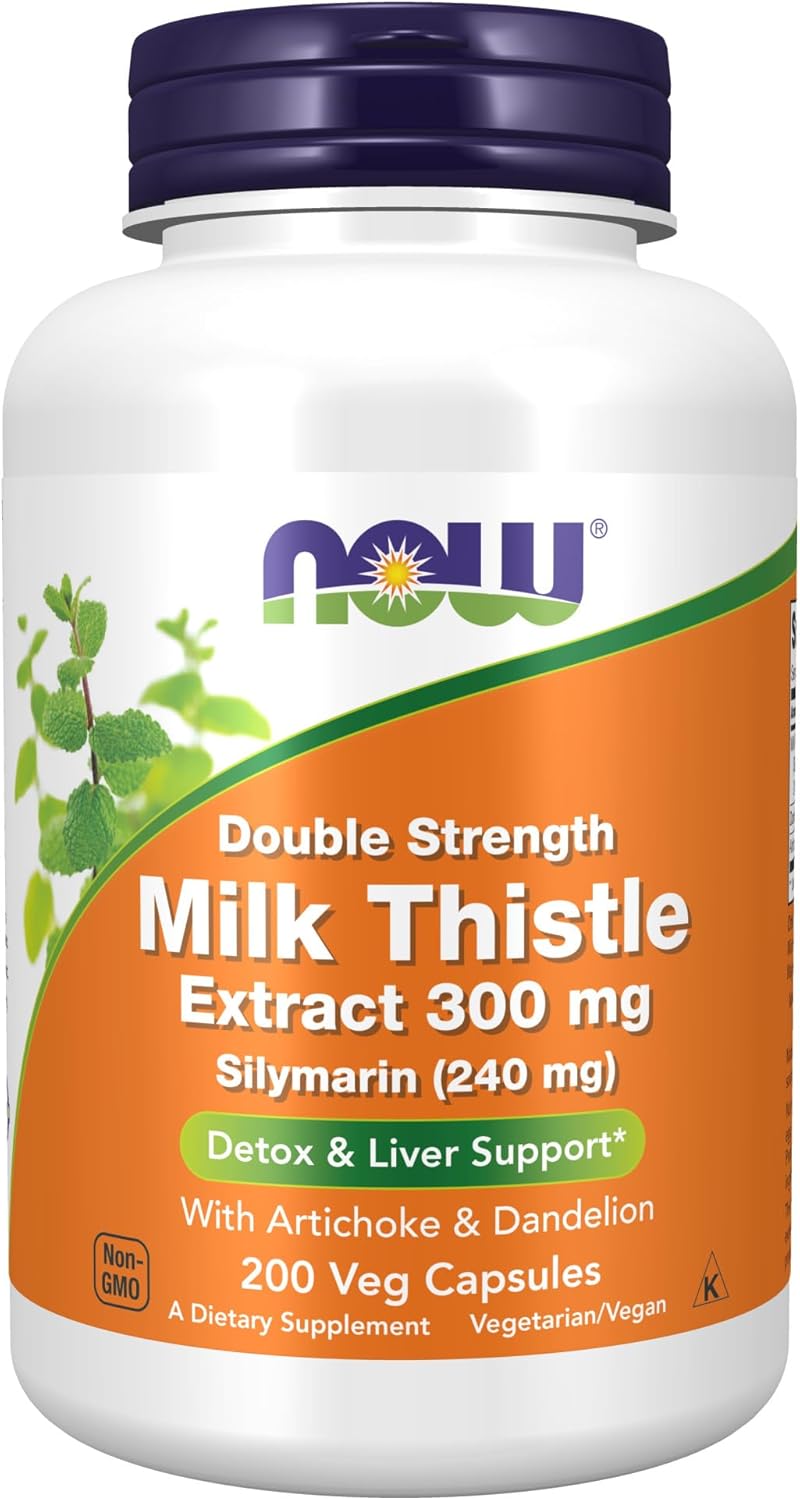 Now Supplements, Silymarin Milk Thistle Extract 300 Mg With Artichoke And Dandelion, Double Strength, Supports Liver Function*, 200 Veg Capsules