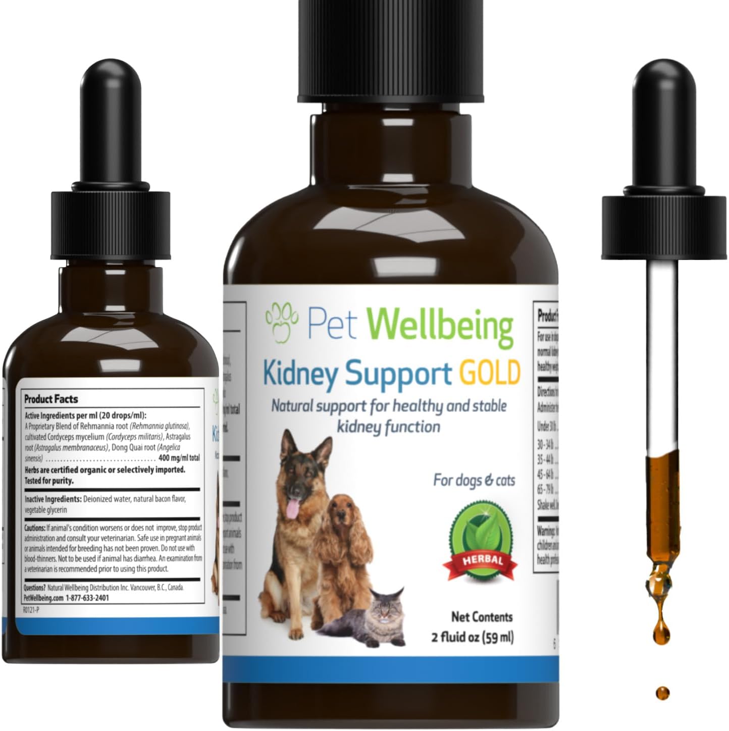 Pet Wellbeing Kidney Support Gold For Cats - Vet-Formulated - Supports Healthy Kidney Function In Cats - Natural Herbal Supplement 2 Oz (59 Ml)