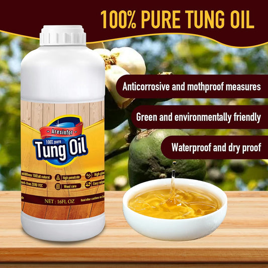 16OZ 100% Pure Tung Oil, Food Safe, Wood Sealer for Indoor & Outdoor Favored by Craftsmen for Furniture & Countertop?Premium Waterproof Natural Wood Finish and Sealer for Indoor