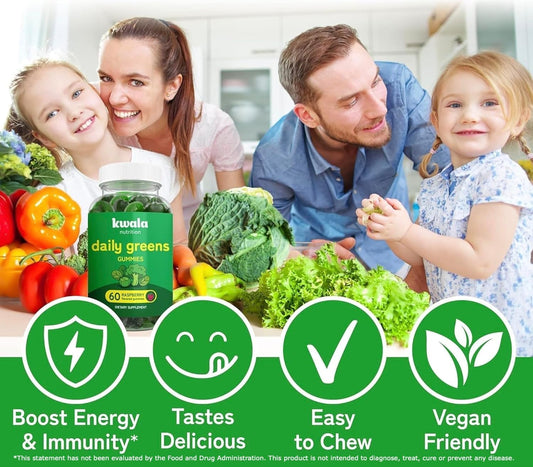 Daily Super Greens Gummies To Boost Energy | With Moringa, Spirulina, Chlorella, Veggies & More | Includes 8 Blends | For Women And Men | Vegan, Non-Gmo Supplement | 60 Count