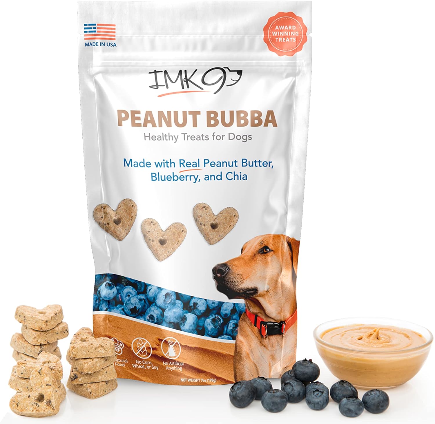 All Natural Puppy Peanut Butter Training Treats - Low Calorie Dog Treats – Low Fat Diet for Pets - Vegetarian, Baked, Crunchy Biscuits - Heart Shaped, Healthy Fiber, No Grain-Gluten, Made in USA