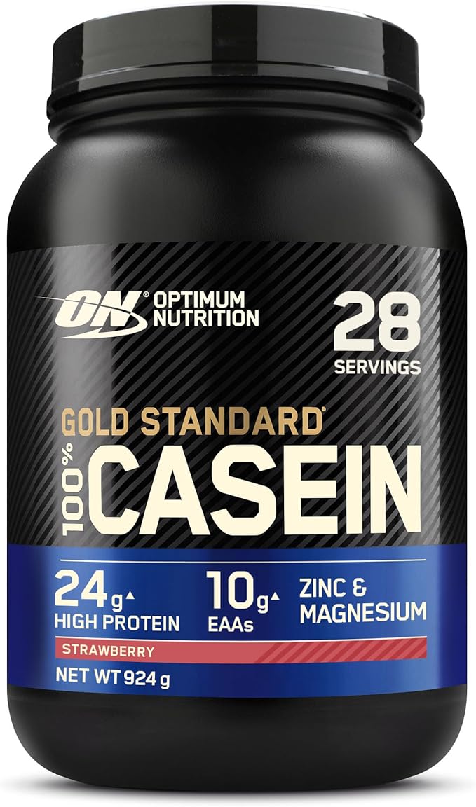 Optimum Nutrition Gold Standard 100% Casein Slow Digesting Protein Powder With Zinc, Magnesium And Amino Acids, Support Muscle Growth & Repair Overnight, Strawberry Delight Flavour, 28 Servings, 924 G