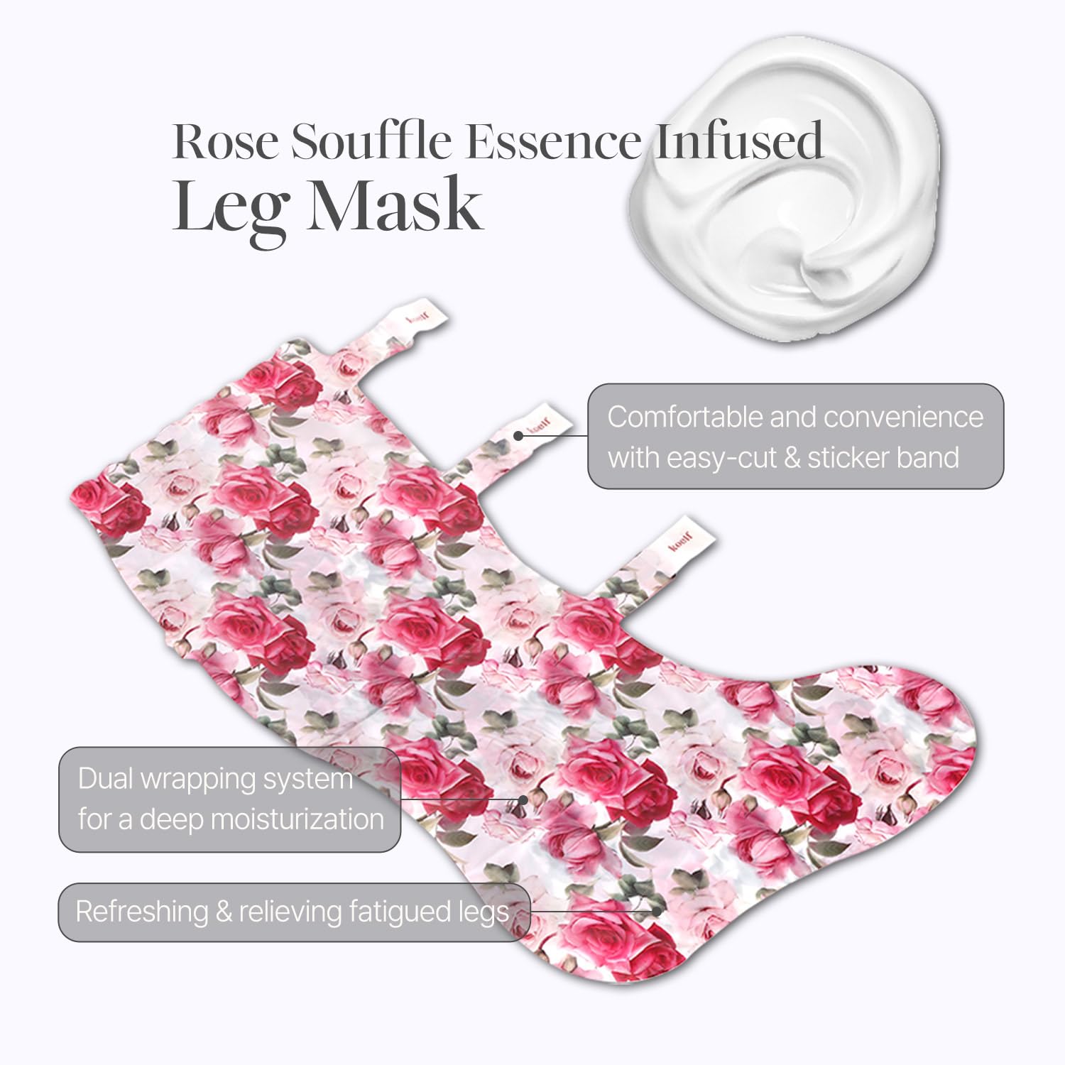 Petitfee Koelf Rose Petal Satin Leg Mask 1Pair- Intensive Cooling & Depuffing Leg Socks, Rose Scented Leg Relieving Mask With Arnica, Pumpkin, Coffee Seed Extract For Tired, Puffy Legs