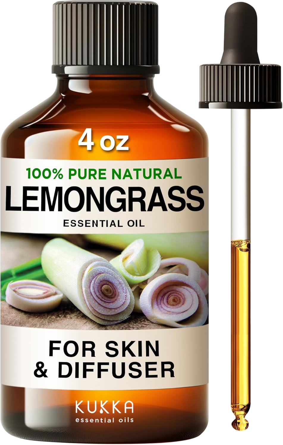 Kukka Lemongrass Essential Oil For Skin - 4 Fl Oz - 100% Pure Natural Essential Oils Lemongrass Oil For Diffuser - Cleansing & Nourishing Lemongrass Oil Essential Oil For Hair Soap Making Scent