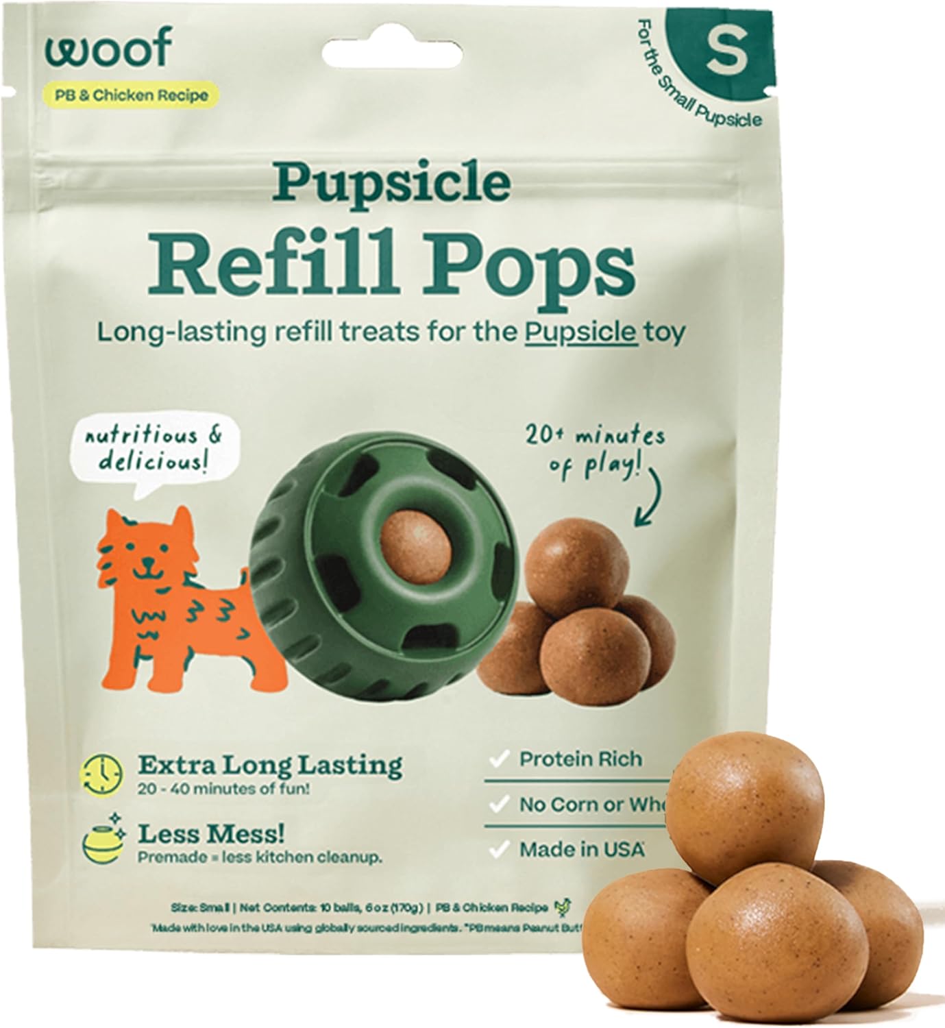 Woof Pupsicle Refill Pops, Delicious Long Lasting Dog Treats, Refills For The Pupsicle, Pre-Made Dog Treats For Dogs, Natural Ingredients, Low-Mess Chicken Pet Treats - Small Pops - 10 Count