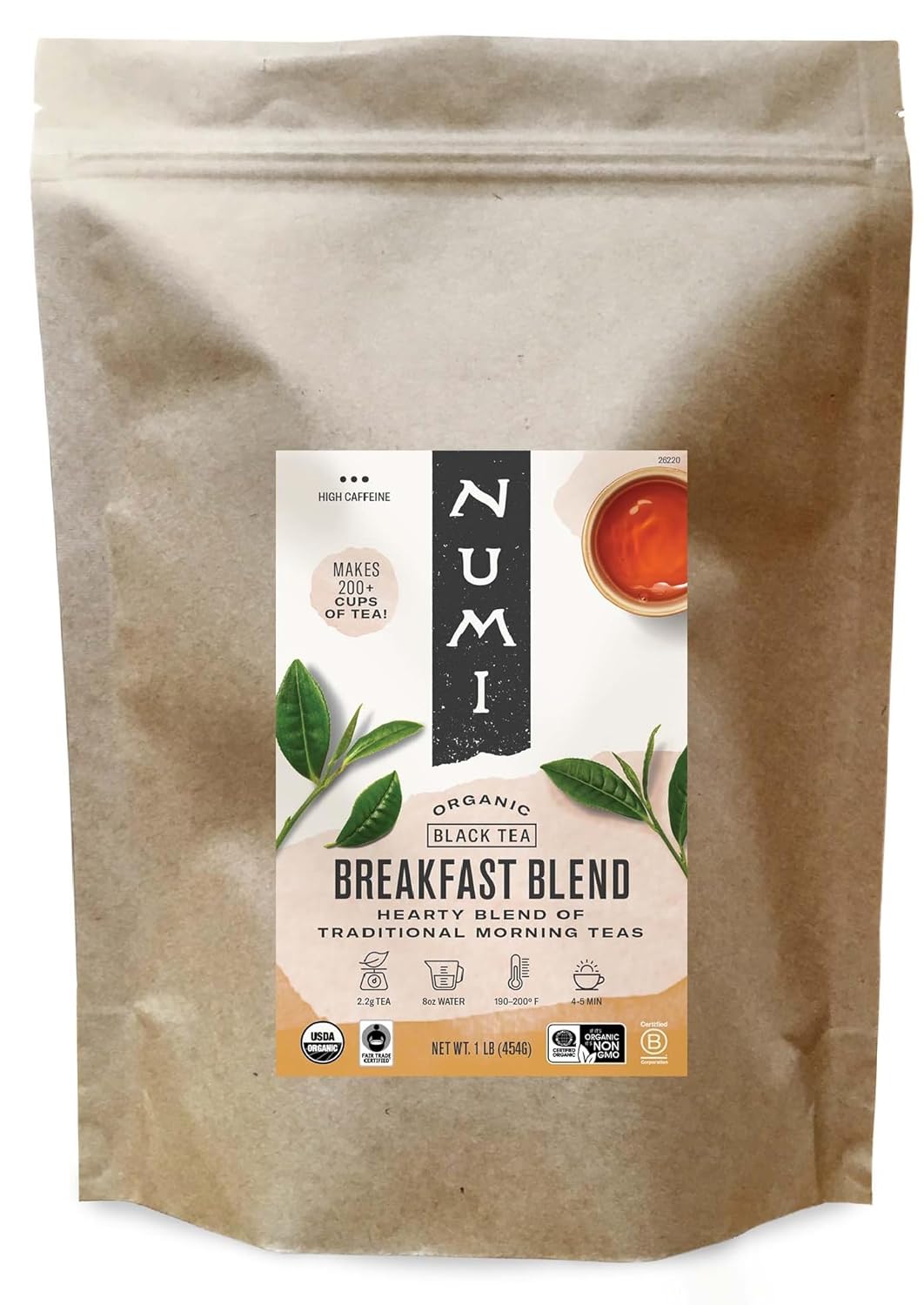 Numi Organic Breakfast Blend Loose Leaf Tea, 16 Ounce Pouch, Loose Leaf Black Tea, Brews 200 Cups (Packaging May Vary)