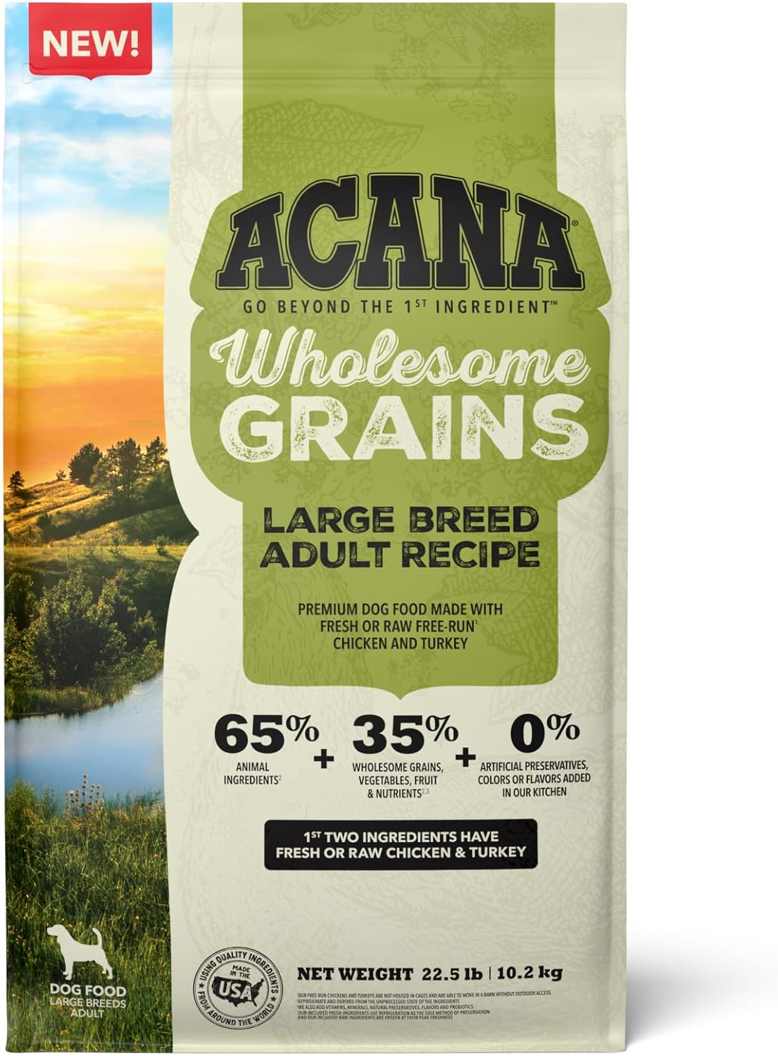 Acana Wholesome Grains Dry Dog Food, Large Breed Adult Recipe, Poultry Dog Food, 22.5Lb