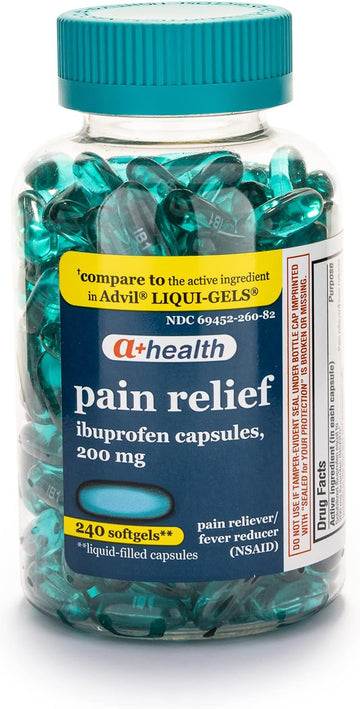 Ibuprofen 200 Mg Softgels, Pain Reliever/Fever Reducer (NSAID), Made in USA, 240 Count