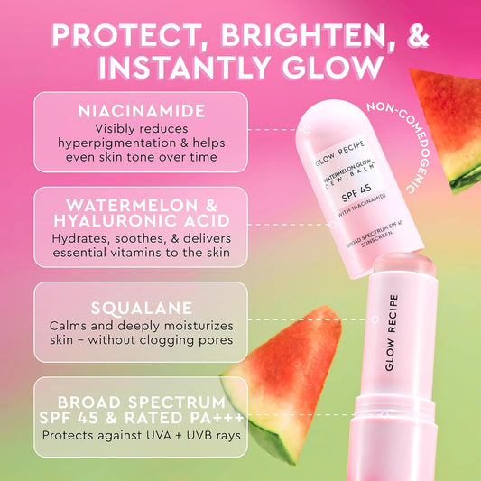 Glow Recipe Protect & Plump Duo - Spf Dew Balm Sunscreen Stick (0.58 Oz) - Plum Plump Hylauronic Acid Gloss Lip Balm (15 Ml) - Protect Skin From Uva Rays & Dark Spots + Soothe & Moisturize Dry Lips