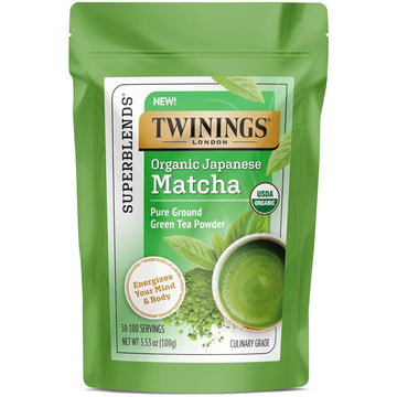 Twinings Organic Japanese Matcha, Pure Ground Green Tea Powder Culinary Grade, 3.53 Ounce/100G Bag, Enjoy Hot Or Iced