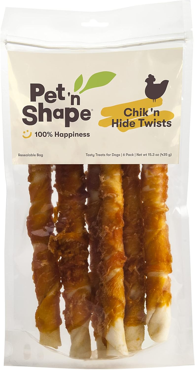 Pet 'N Shape Chik 'N Hide Twist - Chicken Wrapped Rawhide Natural Dog Treats, Large, 6 Count