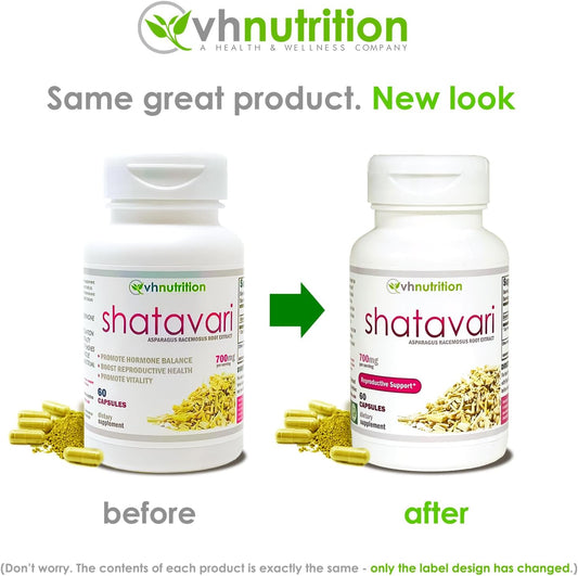 VH Nutrition SHATAVARI | Shatavari Capsules | 700mg Asparagus Racemosus Extract | Female Vitality* & Rejuvenation* | Natural Estrogen Balance* | 60 Capsules