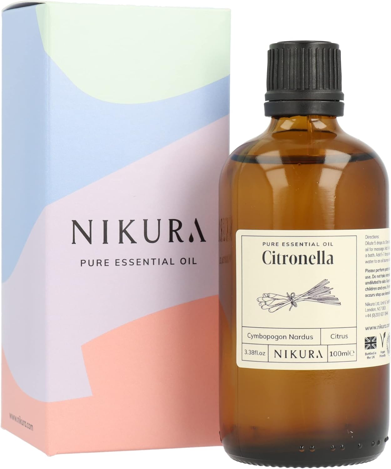 Nikura Citronella Essential Oil - 100Ml | Great For Candle Making, Wax Melts, Aromatherapy Oil, Natural Soap Making | Cleaning Supplies | 100% Pure Natural Oils | Vegan