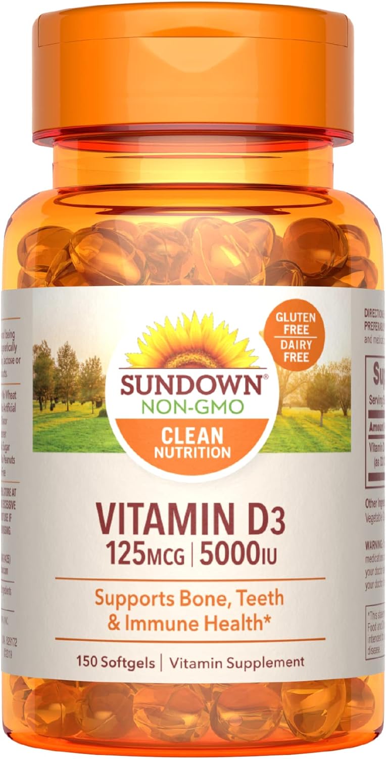 Sundown Vitamin D3 5000 IU Softgels, Supports Bone, Teeth, and Immune Health, 150 Count