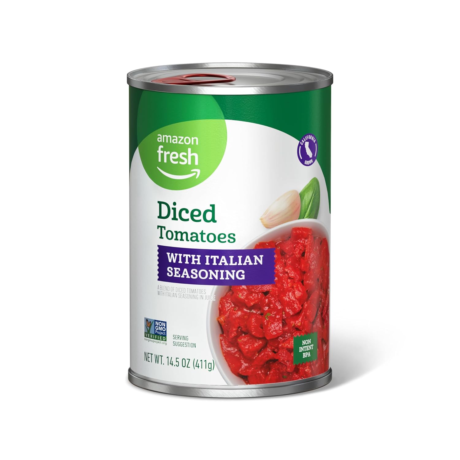 Amazon Fresh, Diced Tomatoes With Italian Seasonings, 14.5 Oz (Previously Happy Belly, Packaging May Vary)