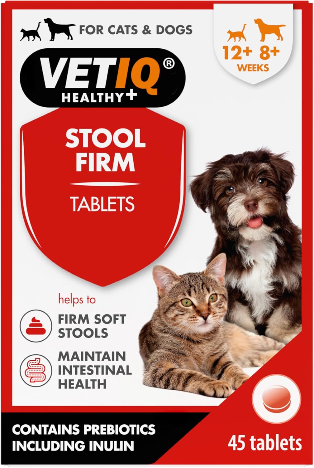VETIQ Stool Firm Tablets for Dogs & Cats , Contains Pectin & Pumpkin to Help Improve Stool Firmness & Maintain Intestinal Health, 45 Tablets?5436