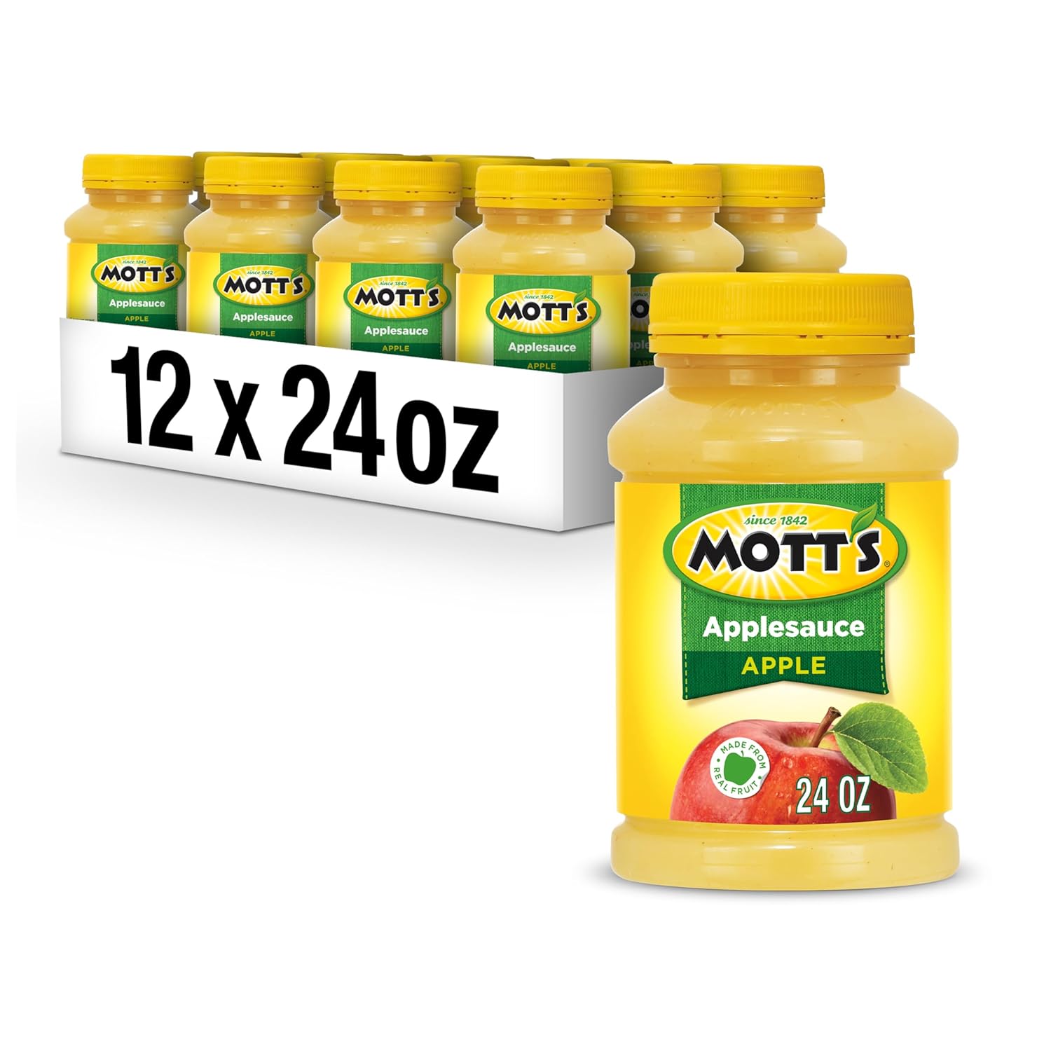 Mott'S Applesauce, 24 Oz Jar (Pack Of 12), No Artificial Flavors, Good Source Of Vitamin C, Nutritious Option For The Whole Family