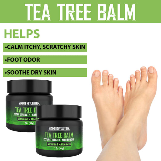 Viking Revolution Tea Tree Oil Cream - Super Balm Athletes Foot Cream - For Eczema, Jock Itch, Ringworm, Nail Treatment - Soothing Skin Moisturizer For Itchy, Scaly, Cracked Skin, 2 Ounce (Pack Of 2)