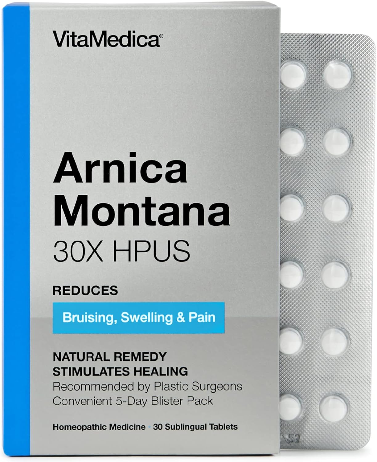 Arnica Montana 30X Hpus, Clinical Grade, Quick Dissolve Tablets, Five-Day Recovery Pack For Pain And Bruise Relief After Surgery Or Injury, Natural Healing, Gentle On The Stomach - 30 Count