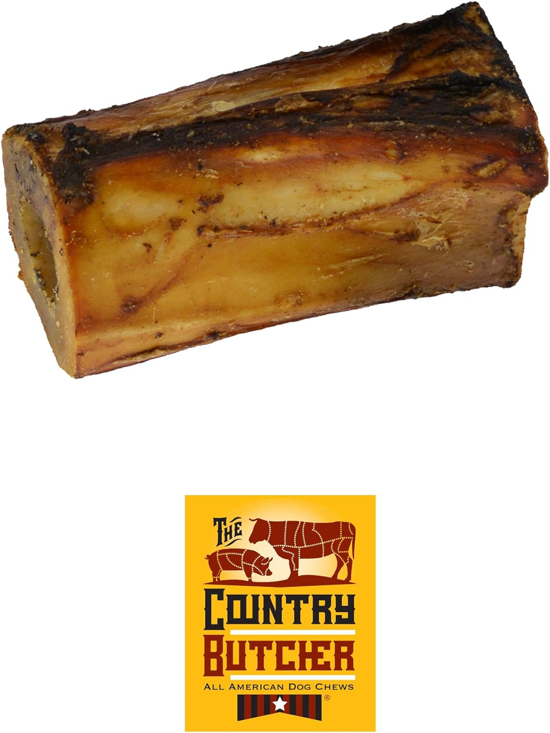 The Country Butcher 4" Beef Marrow Dog Bones for Aggressive Chewers, Small and Medium Breed Dog Treat, with Collagen, Natural, Tough, Chew Toy, Made in The USA, 6 Count