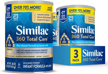 Similac 360 Total Care Infant Formula, Has 5 Hmo Prebiotics, Our Closest Prebiotic Blend To Breast Milk, Non-Gmo,‡ Baby Formula Powder, 36-Oz Value Can, Pack Of 3