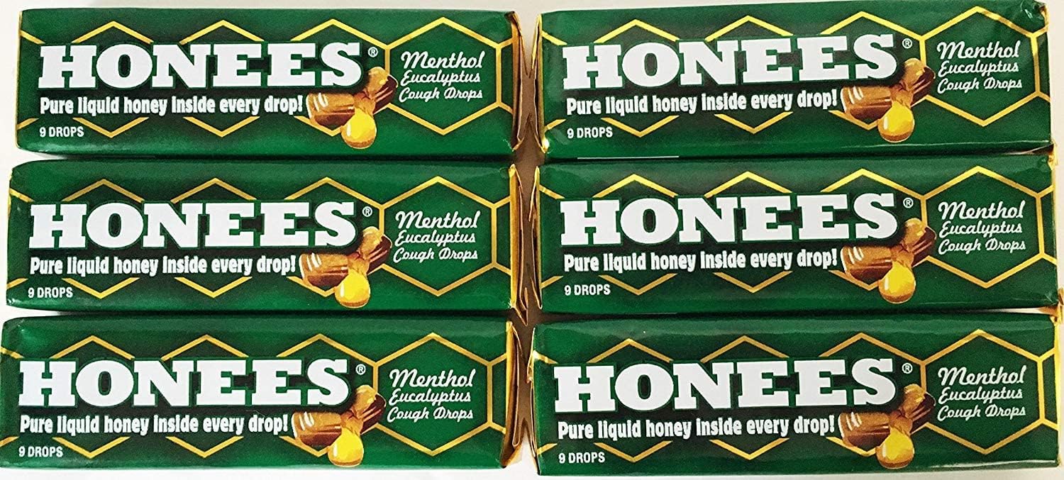 Honees All Natural Menthol Eucalyptus Cough Drops 9 Lozenges Per Bar (Pack of 6)