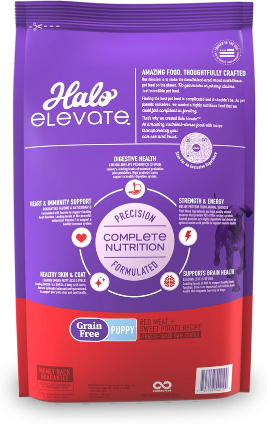 Halo Elevate Dry Dog Food, Grain Free Red Meat Recipe, Puppy Formula, 10Lb