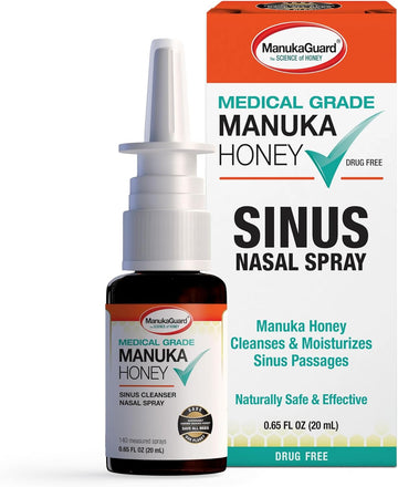 ManukaGuard Medical Grade Manuka Honey Natural Nasal Spray with Saline Solution for Congestion Support, Sinus and Allergy Relief, Nasal Moisturizing, New Zealand Honey, MGO 600, 0.65 fl oz Bottle