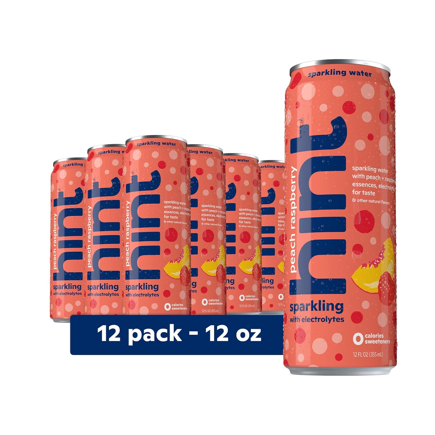 Hint Peach Raspberry Sparkling Water With Electrolytes Added For Taste, Zero Sugar, Zero Calories, And Zero Sweeteners, 12 Fl Oz (Pack Of 12)