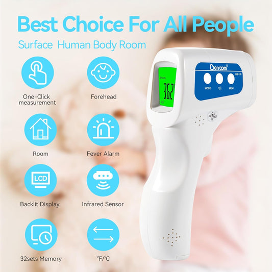 Berrcom Non Contact Infrared Forehead Thermometer JXB-178 Baby Fever Check Thermometer 3 in 1 Contactless for Kids Infant Adult (Batteries Not Included)
